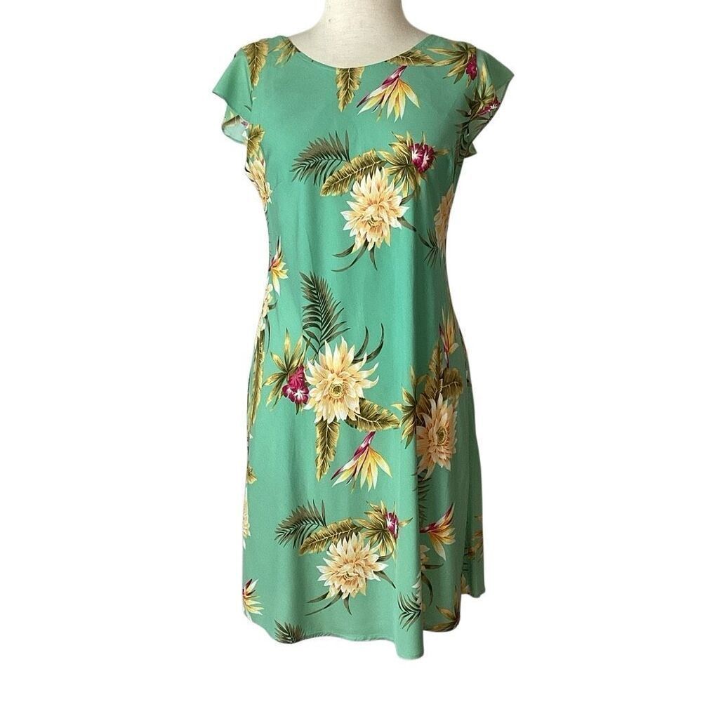 VTG Two Palms Hawaiian Floral Dress Women’s Medium Made In Hawaii Tropical